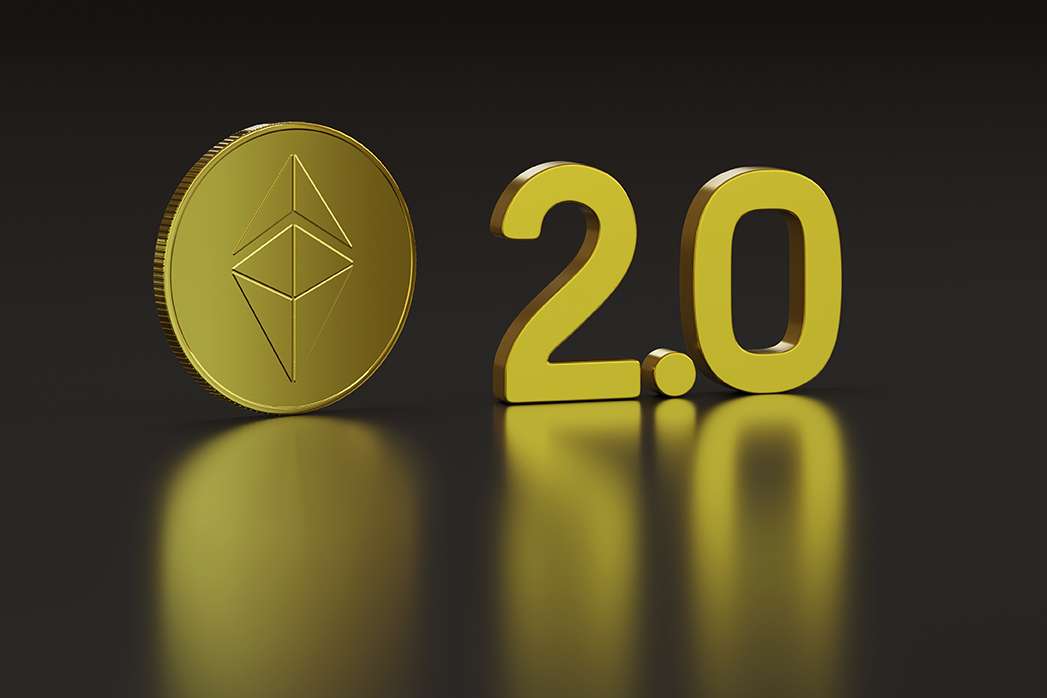 Ethereum 2.0 Symbols on a black background.