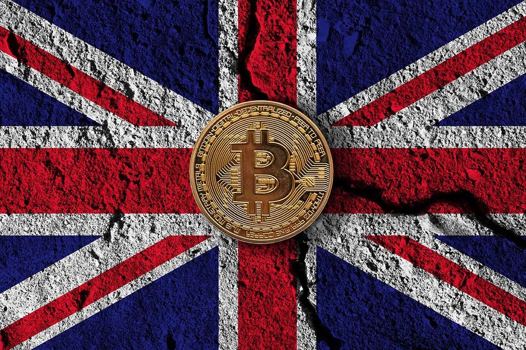Blockchain-powered Bitcoin incorporated into the design of the British flag, symbolizing the convergence of technology and finance in the UKcrypto sphere.