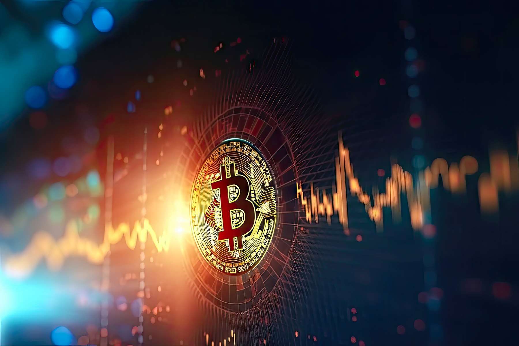 Bitcoin NFT displayed on a background featuring lines and graphs.