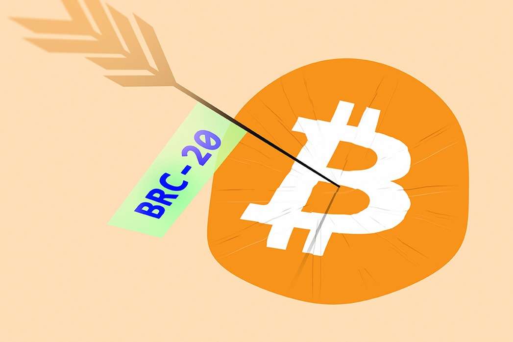 A Bitcoin NFT with an arrow pointing to it. BRC-20 token.