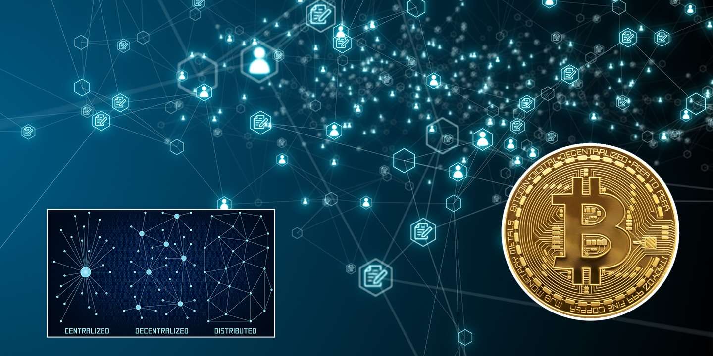 An image of bitcoin and a network of dots showcasing scalability.