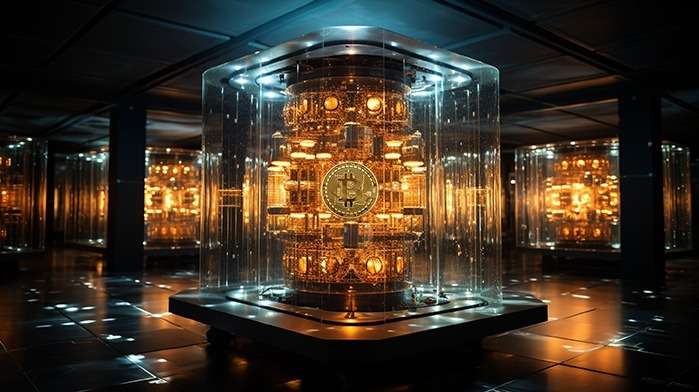 Quantum Computers with a Bitcoin to represent mining with Qubits.