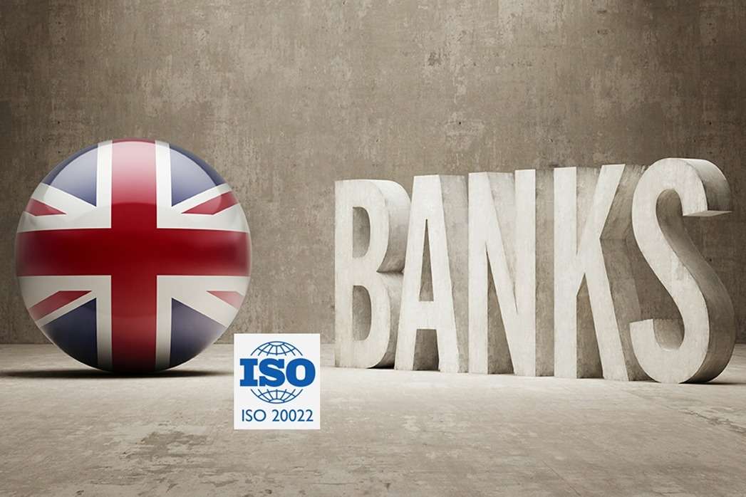UK flag with Bank title showing ISO 20022 standard they are moving too.
