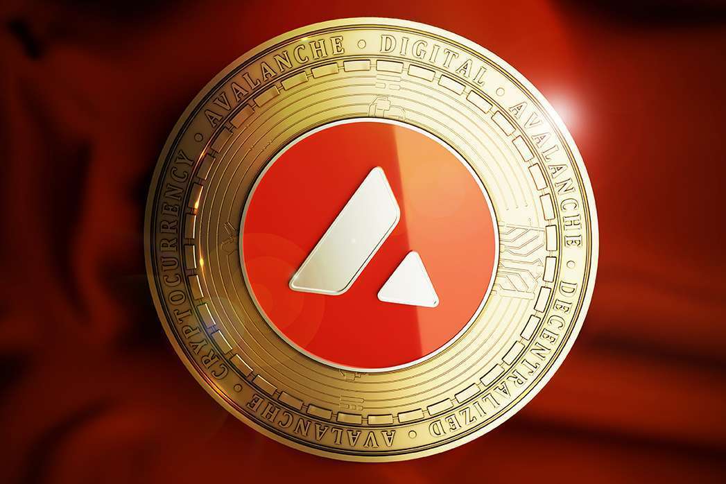 Avalanche (AVAX) coin on a red background.