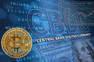 Bitcoin CBDC with dollar background and binance chart.