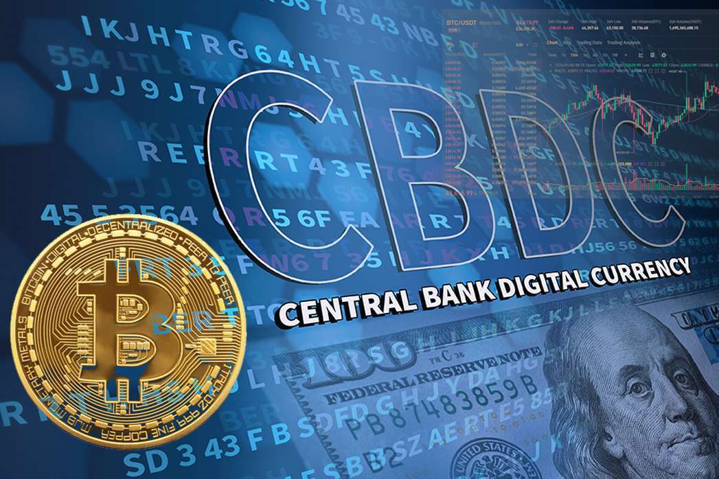 Bitcoin CBDC with dollar background and binance chart.