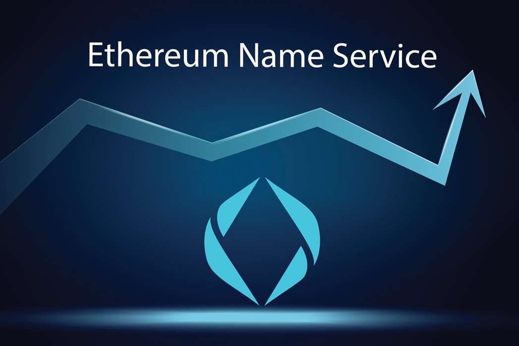 Ethereum Name Service on a navy background used for Blockchain-based web addresses.