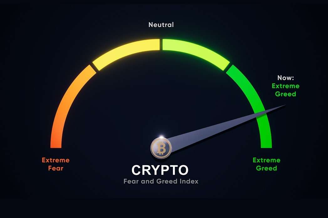 Crypto fear and greed index image showing extreme greed.