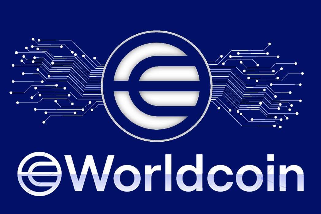 Worldcoin on a blue background.