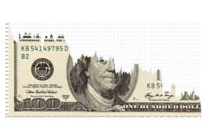 Dates falling dollar on white background.