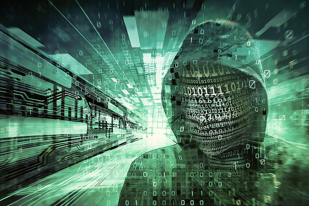 Hacker face made with numbers like the matrix.