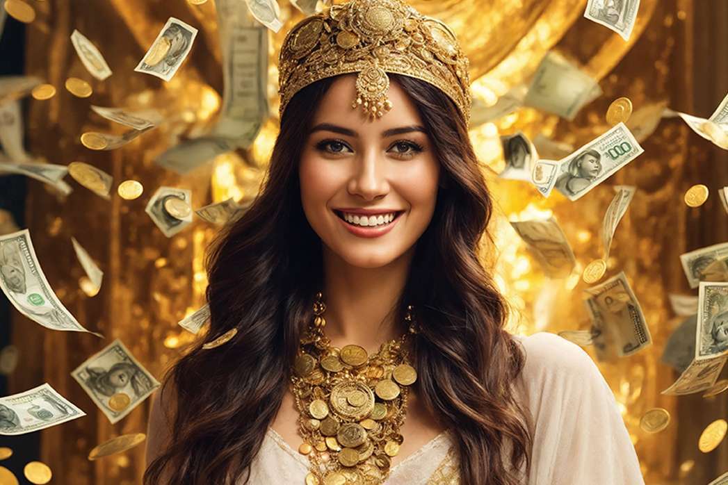 Wealthy young woman in a money swirl