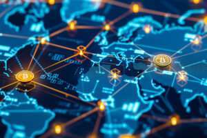 Bitcoin Network and Global Connection Concept.