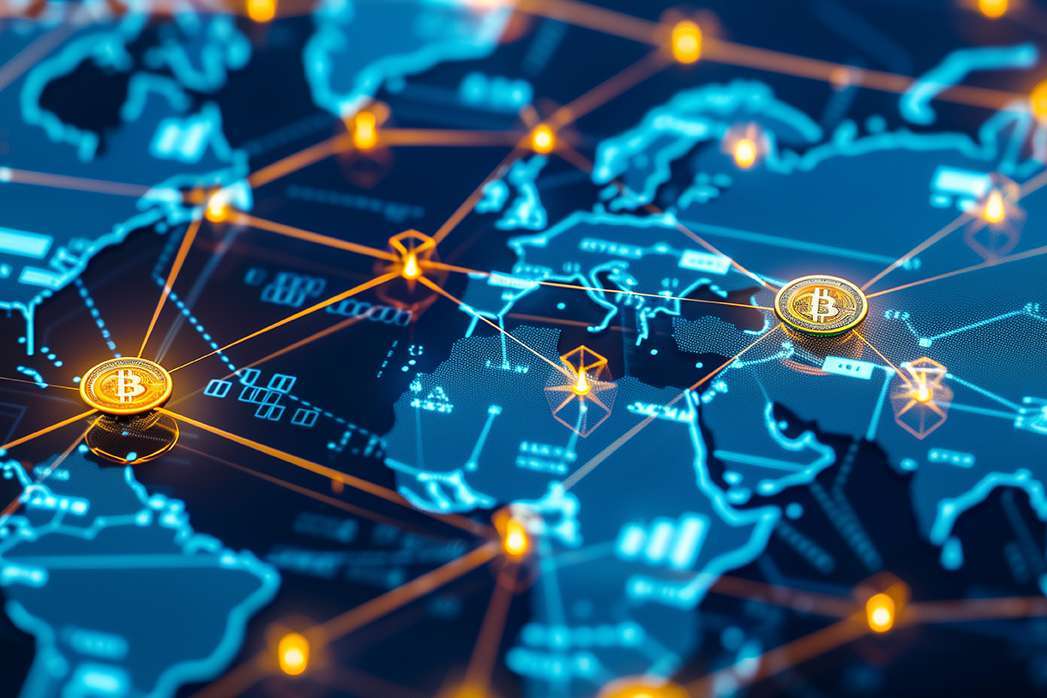 Bitcoin Network and Global Connection Concept.