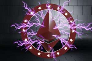 3d illustration The merge of Ethereum blockchain.