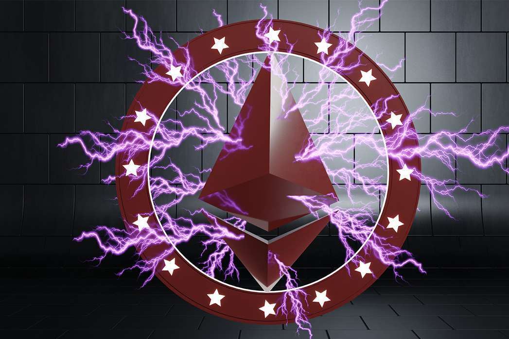 3d illustration The merge of Ethereum blockchain.