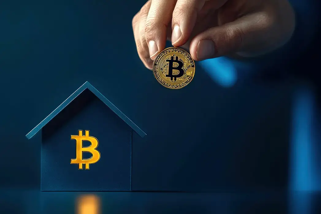Hand Holding Bitcoin Coin Next to a House Model Representing Cryptocurrency and Real Estate Investment Licensed Save to Library Preview Crop Find Similar File #: 962293760 Hand Holding Bitcoin Coin Next to a House Model Representing Cryptocurrency and Real Estate Investment