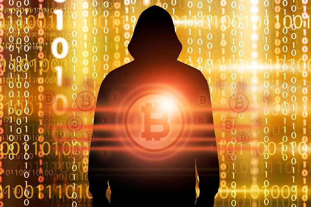 Male hacker stealing crypto currency concept.