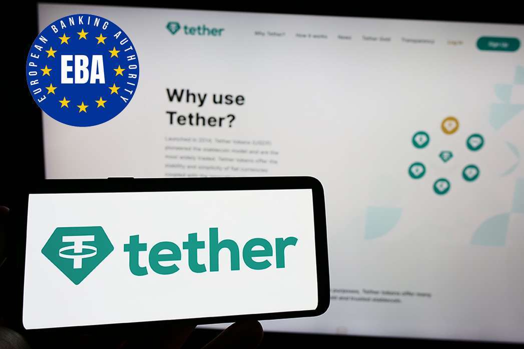 Stuttgart, Germany - 01-15-2023: Person holding smartphone with logo of crypto company Tether Operations Limited on screen in front of website. Focus on phone display.
