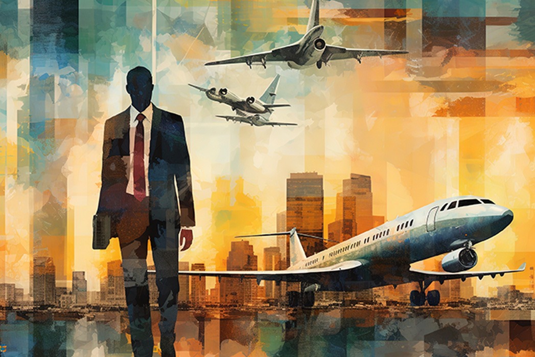 Wealthy person's silhouette against a backdrop of skyscrapers, yachts, and private jets, emphasising their influence, power, and the heights of success they have achieved.