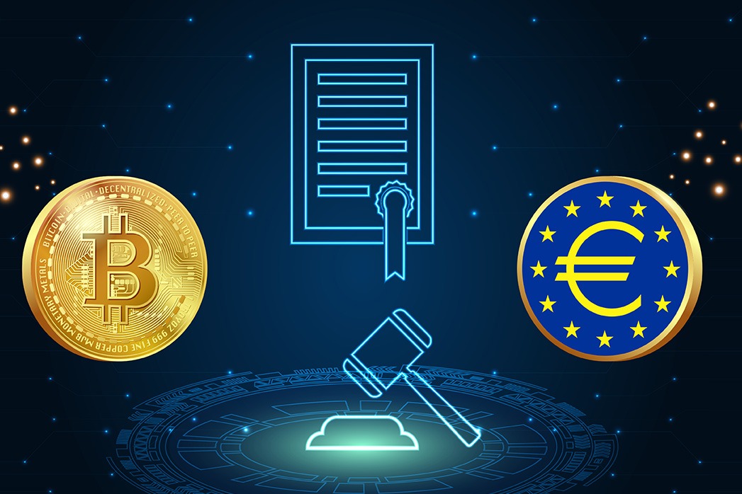 Law enforcement idea concept of the European Central Bank on cryptocurrencies.