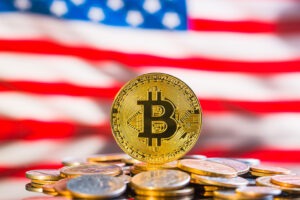 Golden bitcoins. Cryptocurrency.