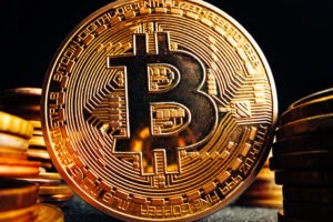 Close up photo of bitcoin crypto currency.