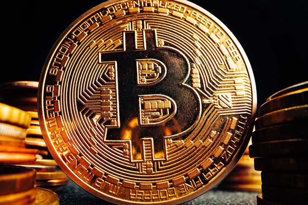 Close up photo of bitcoin crypto currency.