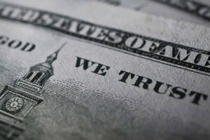 Back reserve side detail of American national currency banknote dollars bills.