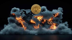 Lightning Bolts on a Global Network Map: A world map with interconnected nodes and digital lightning bolts flashing between them, representing global communication networks and data transfer.