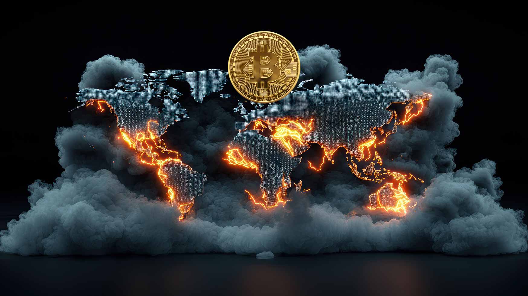 Lightning Bolts on a Global Network Map: A world map with interconnected nodes and digital lightning bolts flashing between them, representing global communication networks and data transfer.