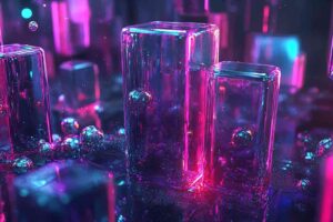 Downloaded Save to Library Preview Crop Find Similar File #: 1278498198 Futuristic Real Estate Abstract: Cyberpunk Energy Particles and Neon Fluid Grid. Geometric Liquid Architecture on Black Mirror Base.