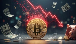 Bitcoin Crash: Falling Crypto Market, Broken Piggy Bank, and Red Downward Trend