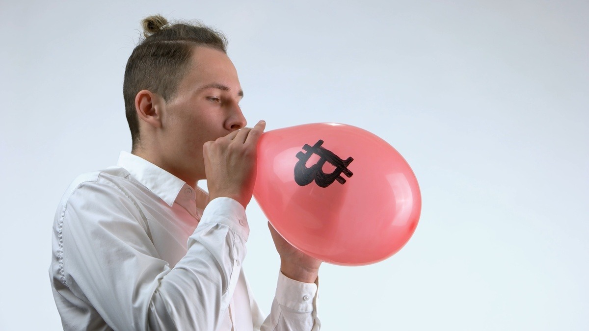 Man Inflation Crypto Balloon.